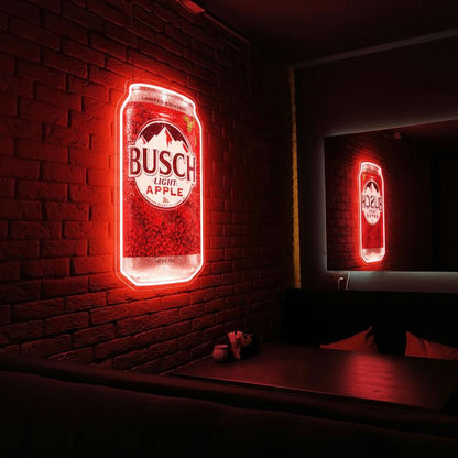 Busch Apple Neon Sign LED 6.7x11.8 inch Beer Can Decor, USB Powered Acrylic Panel Light, Pre-Drilled Holes Easy to Hang