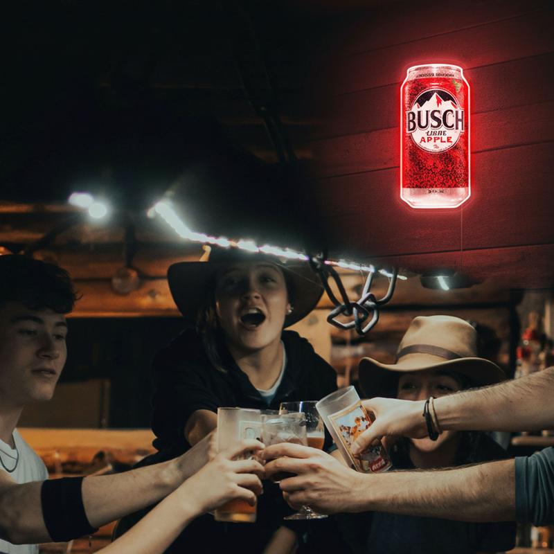 Busch Apple Neon Sign LED Wall Light 6.7x11.8 inch Beer Can Decor, USB Powered Acrylic Panel Light, Pre-Drilled Holes Easy to Hang, Funny Bar Pub Man Cave Game Room Decor