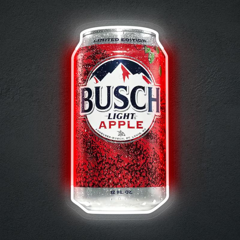 Busch Apple Neon Sign LED 6.7x11.8 inch Beer Can Decor, USB Powered Acrylic Panel Light, Pre-Drilled Holes Easy to Hang