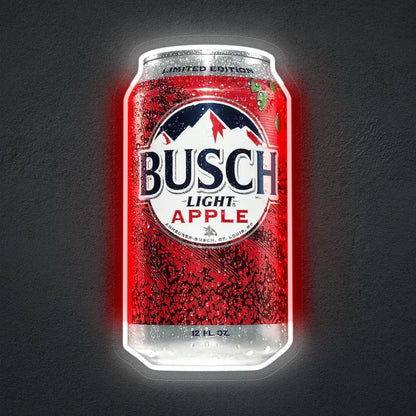 Busch Apple Neon Sign LED 6.7x11.8 inch Beer Can Decor, USB Powered Acrylic Panel Light, Pre-Drilled Holes Easy to Hang